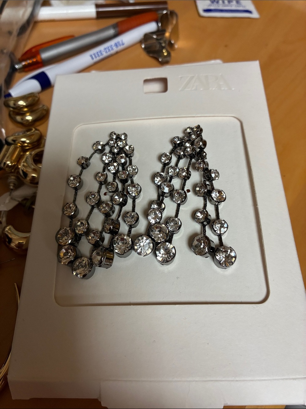 ZARA Silver Crystal Multi-Strand Drop Earrings